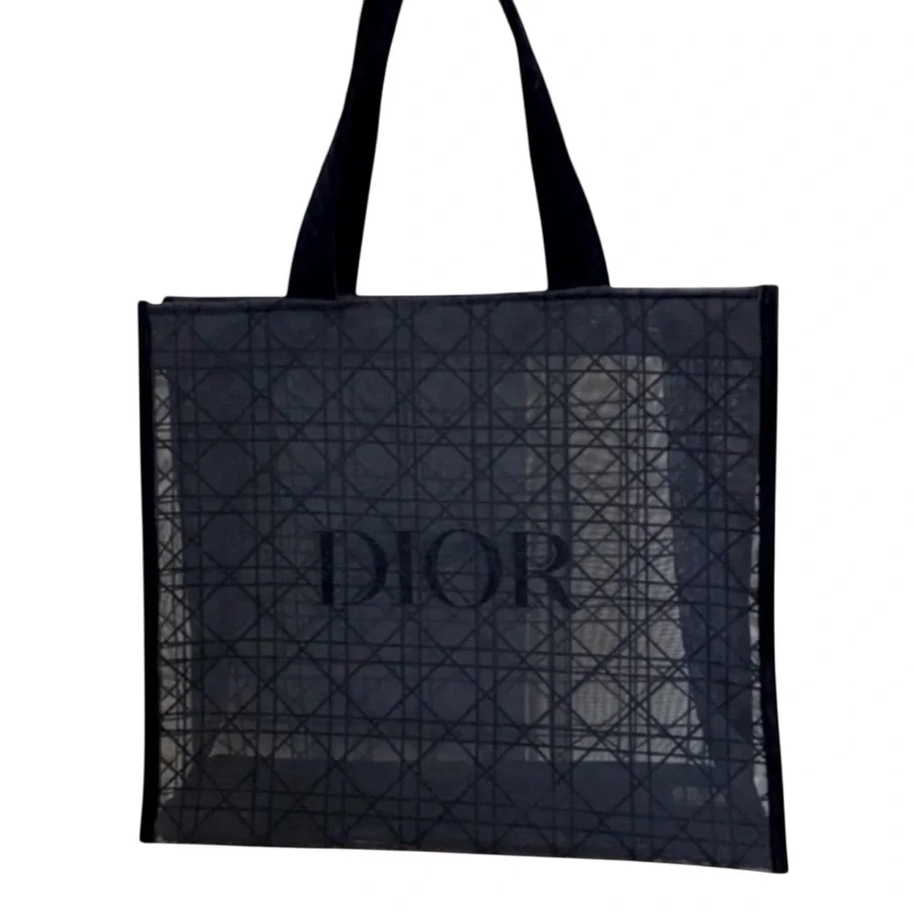 New in Bag Dior Black Double Mesh GWP Tote & Pouch Set Velour Dior & Handles - Picture 8 of 11